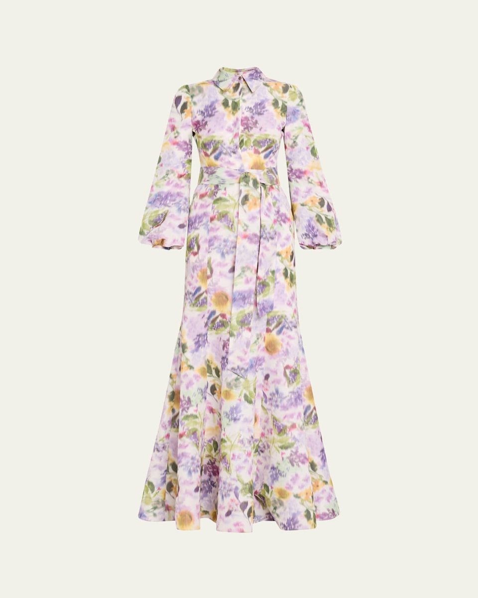 Floral-Print Taffeta Shirt Gown